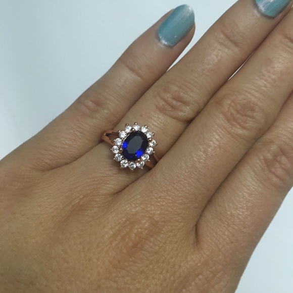 18 Carat Rose Gold Plated Blue Ring - Picture 4 of 8